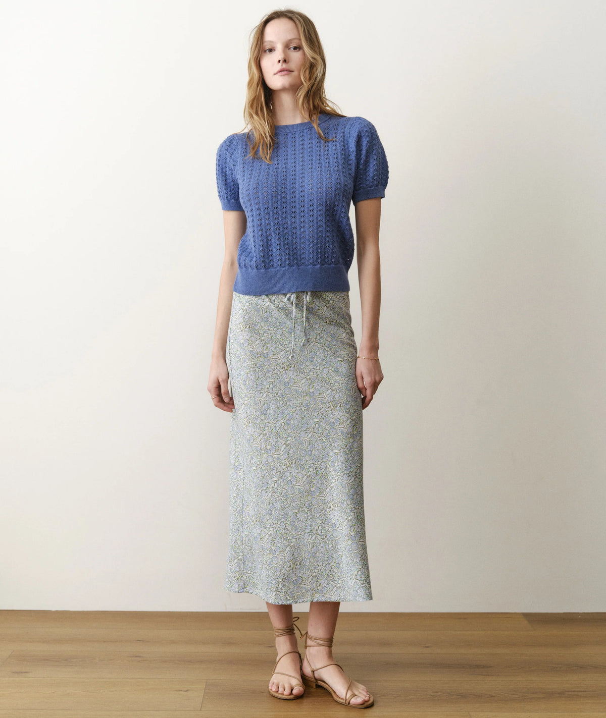 andmary Avery ribbon skirt Mサイズ AM1034 Avery Hemp Midi Skirt - Sea Floral | Shine Boutique Newburyport