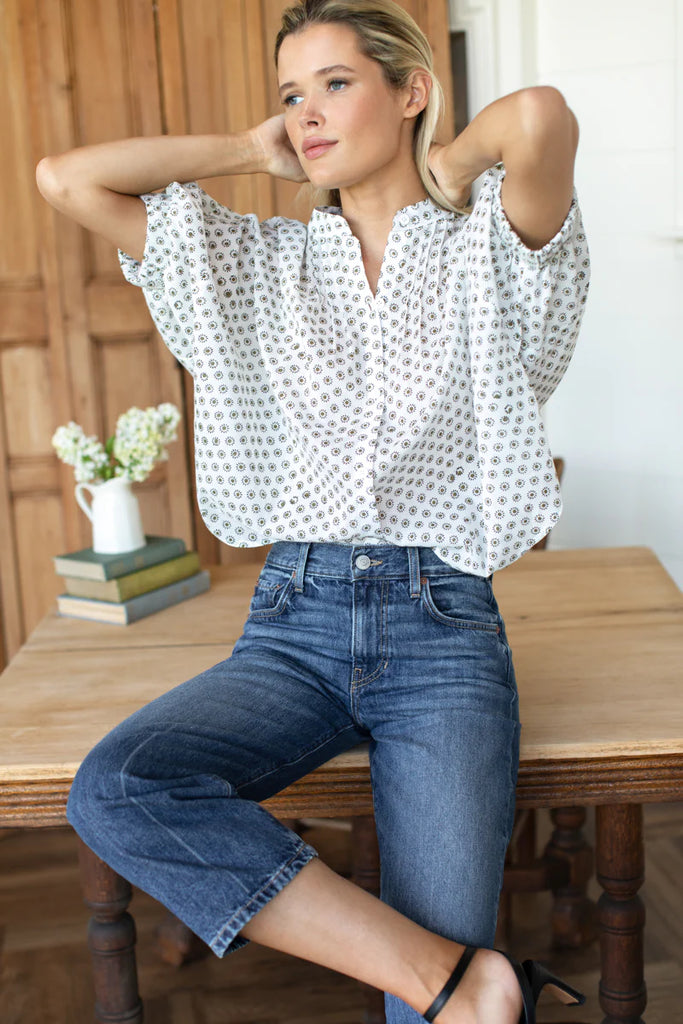Mandarin Collar Top - Signet Olive