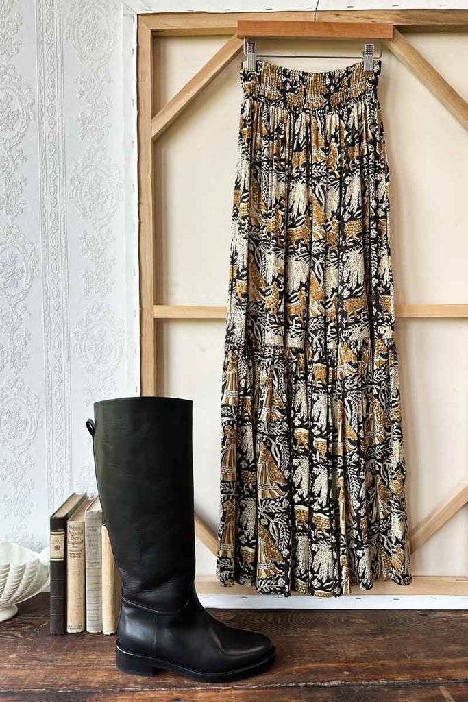 Shirred Skirt- Story Print
