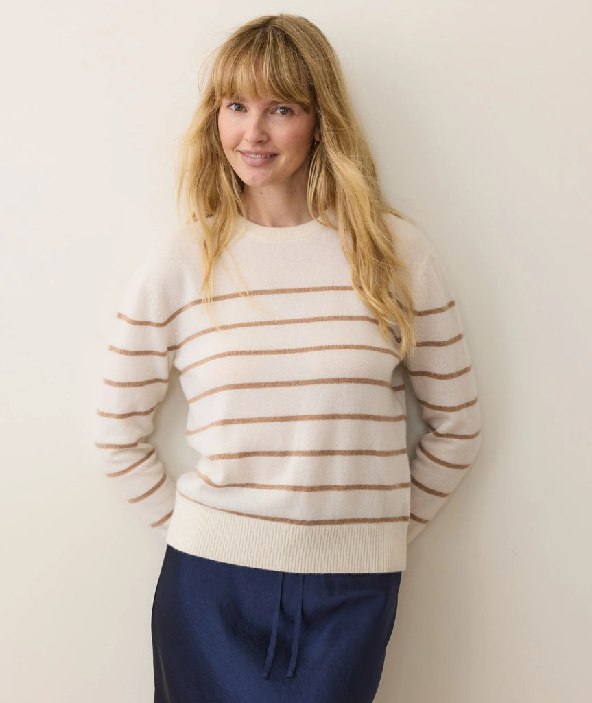 Harper Cashmere Crewneck - Gold Stripe