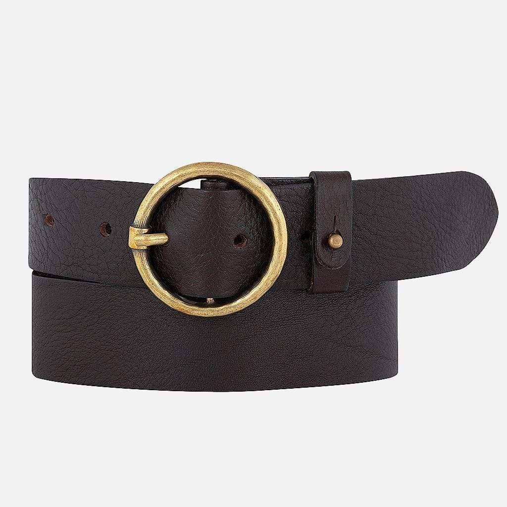 Vintage Gold Round Buckle Leather Belt
