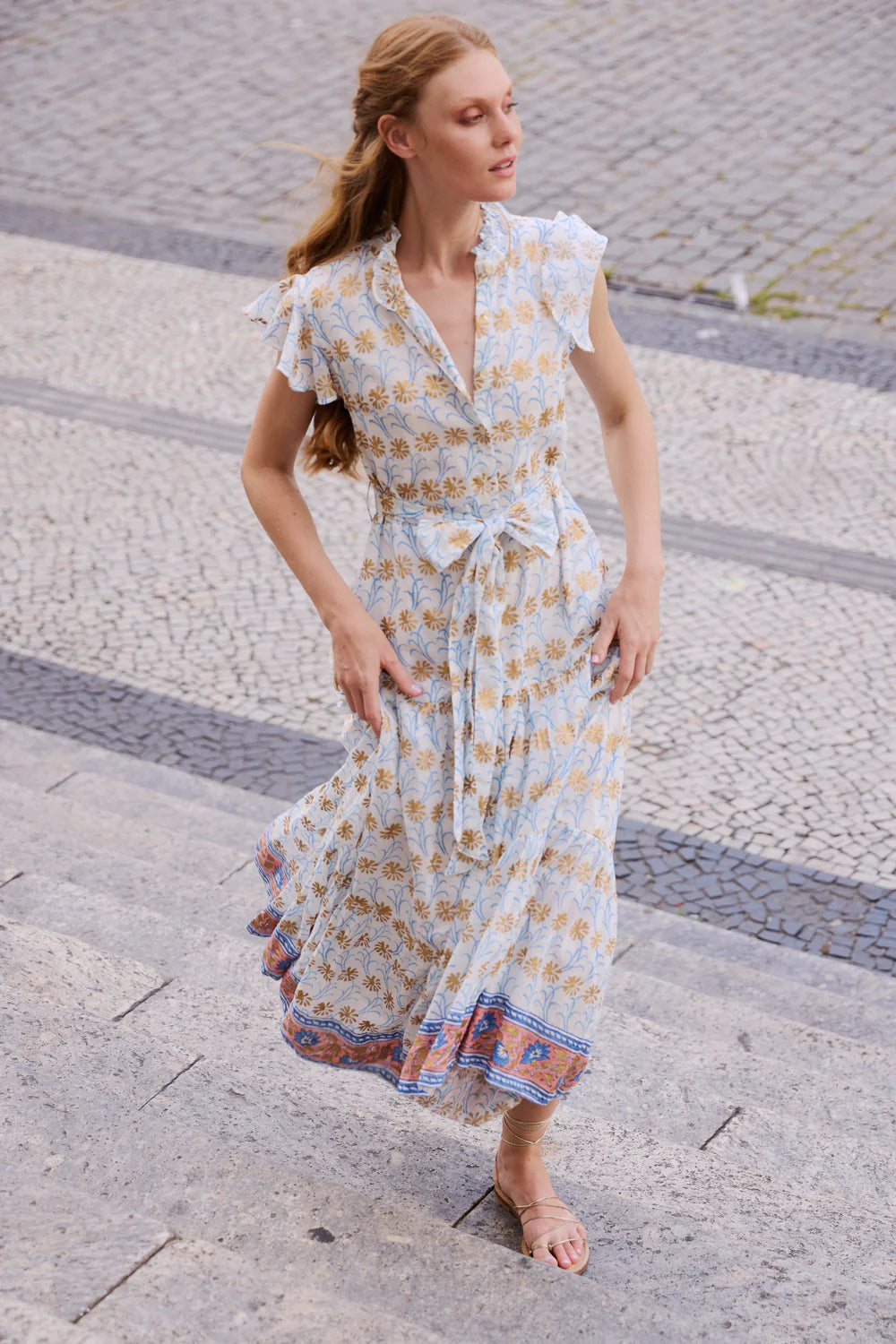 Ruffle Collar Button Maxi - Geneva Blue | Shine Boutique Newburyport