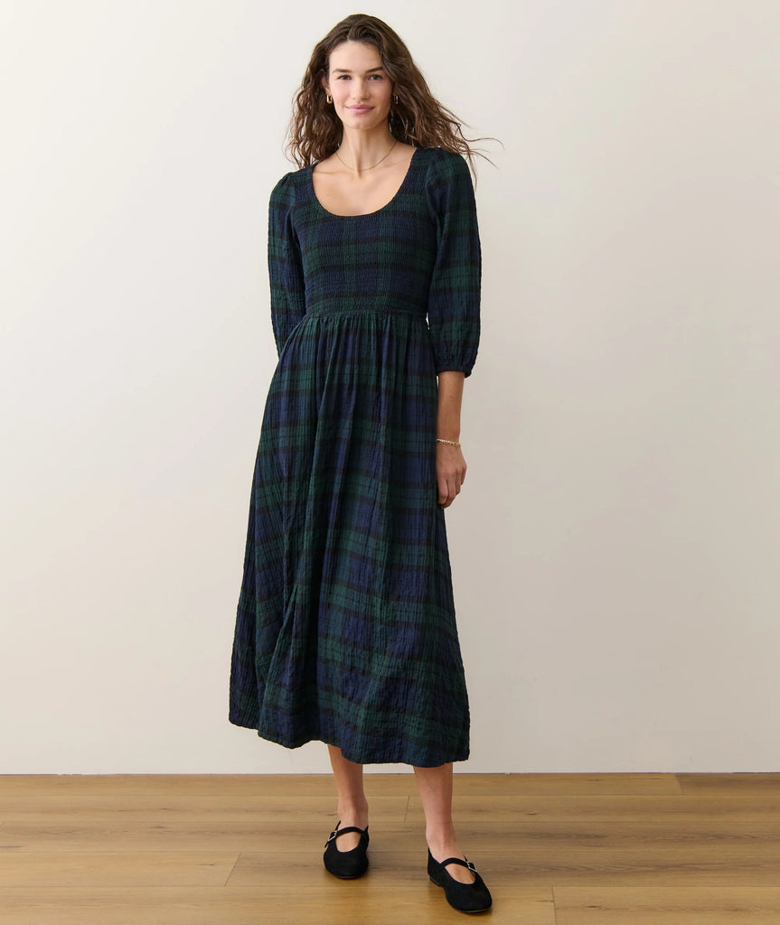 Mari Smocked Dress - Evergreen Plaid