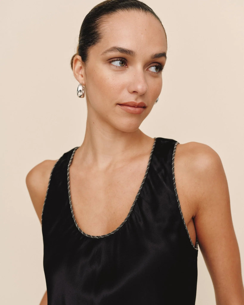 Beaded Trim Tank - Black