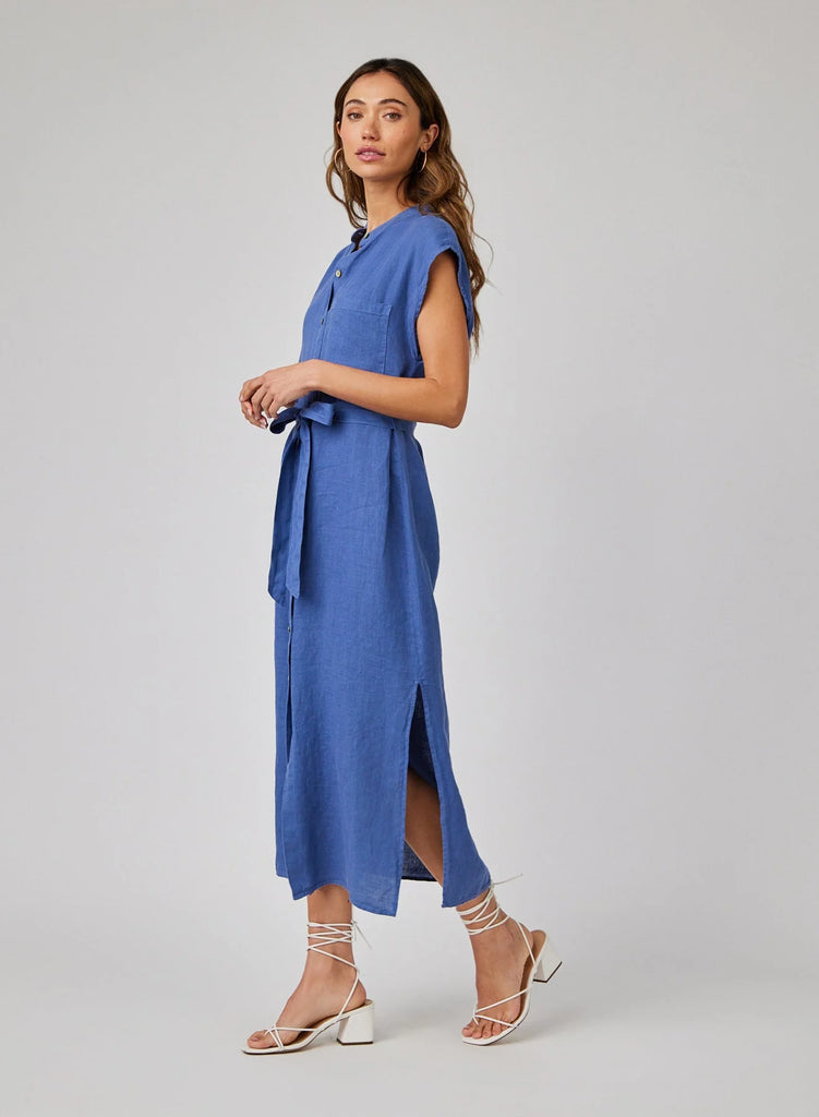 Cap Sleeve Button Front Midi Dress - Antique Indigo