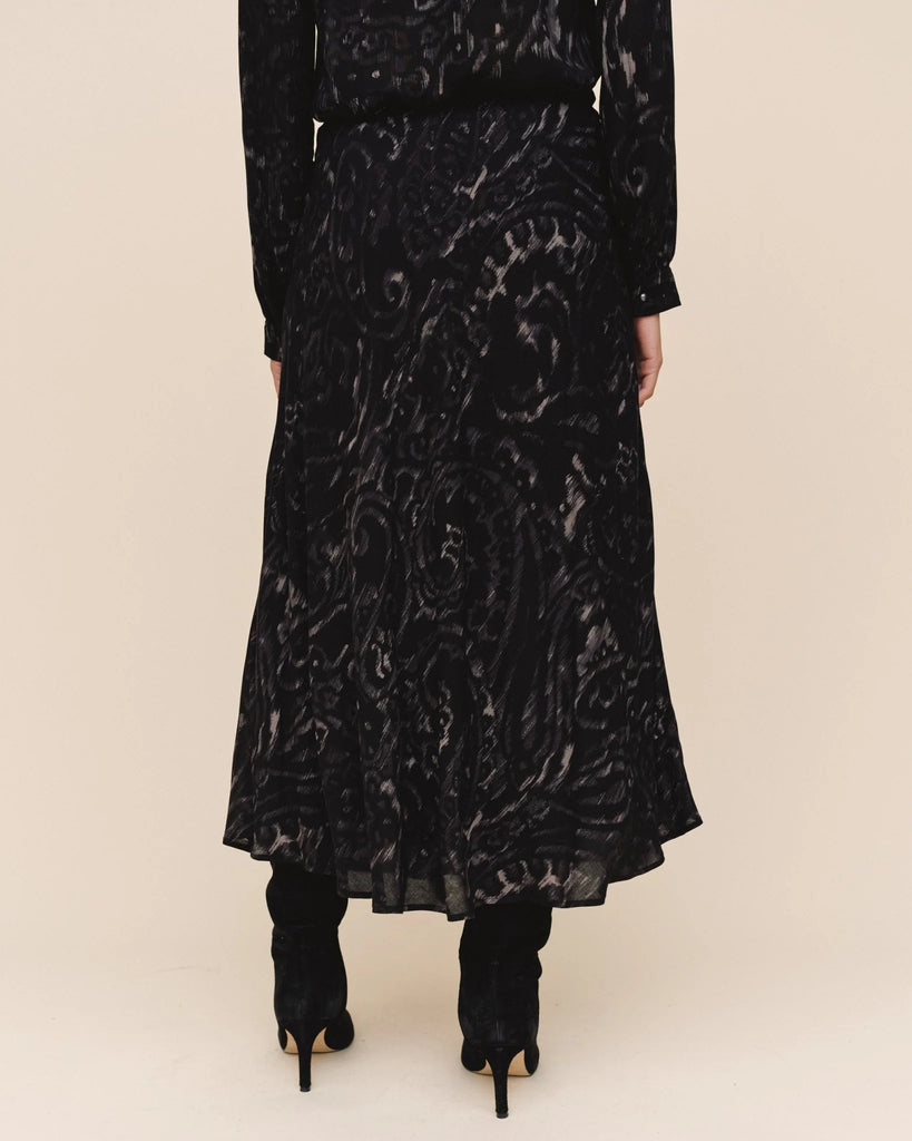 Bias Full Skirt with Tie - Black Paisley