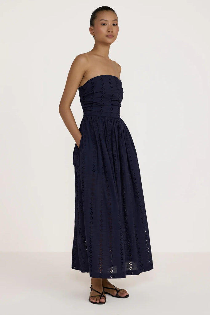 chinese dress ladies Strapless Tie Back Dress - Navy Lace