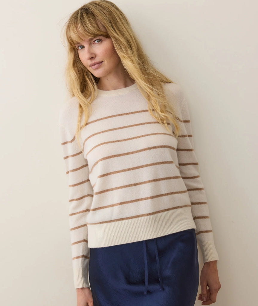 Harper Cashmere Crewneck - Gold Stripe
