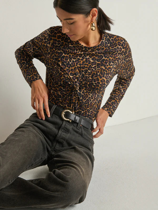 Marion Twist Front Tee - Winter Leopard