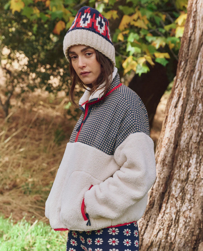 The Print-Mix Plush Terrain Half-Zip - Mini Frosted Daisy & Cream