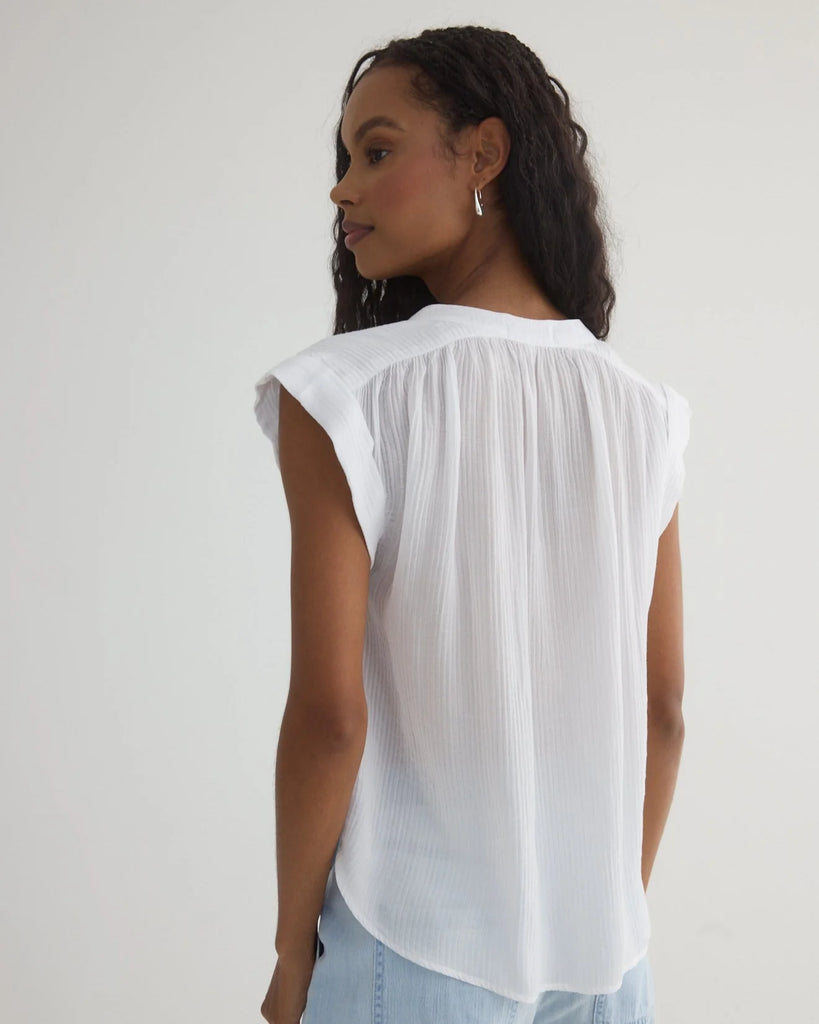 Shirred Pullover Cap Sleeve - White