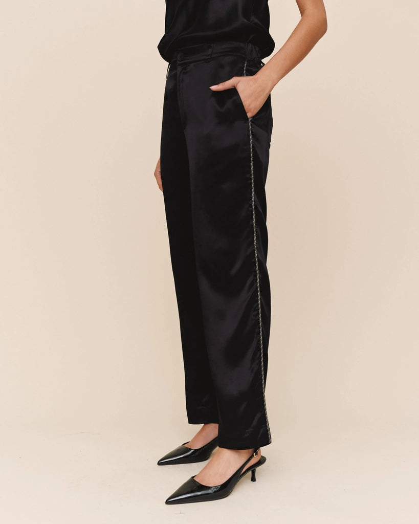 Trouser with Beaded Piping - Black