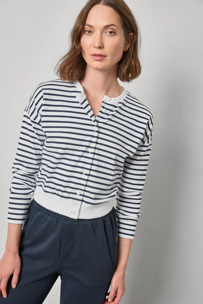 Rib Trim Cardigan - Navy Stripe | Shine Boutique Newburyport