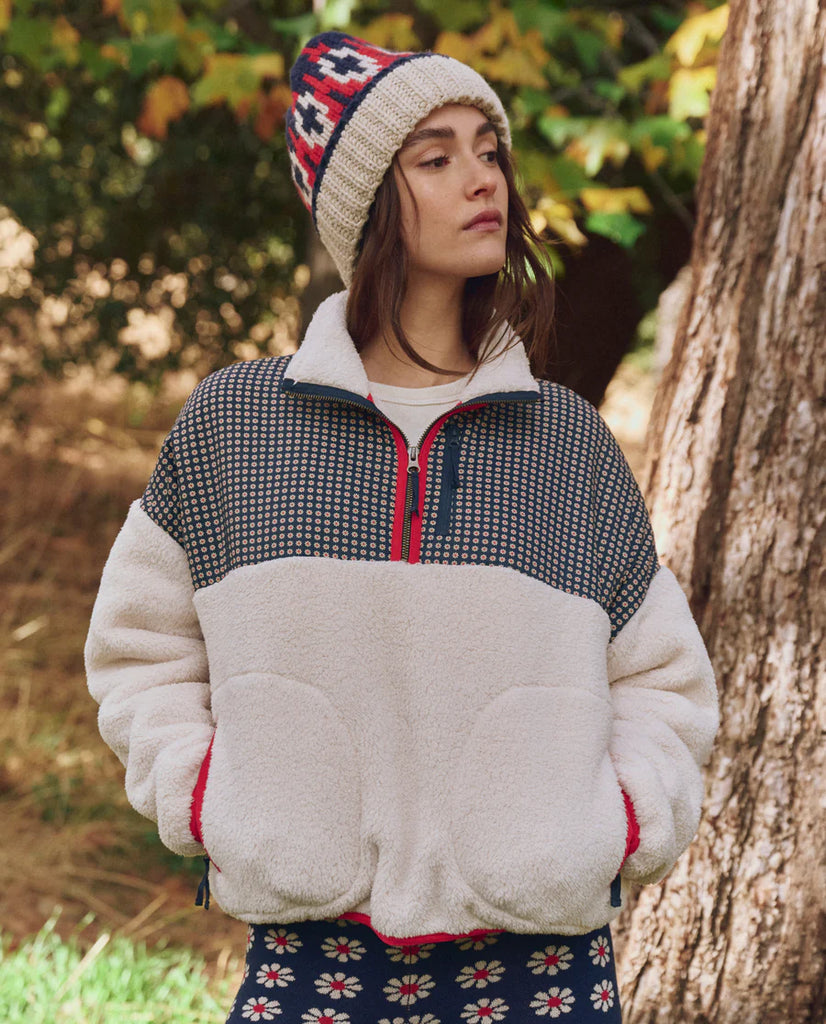 The Print-Mix Plush Terrain Half-Zip - Mini Frosted Daisy & Cream