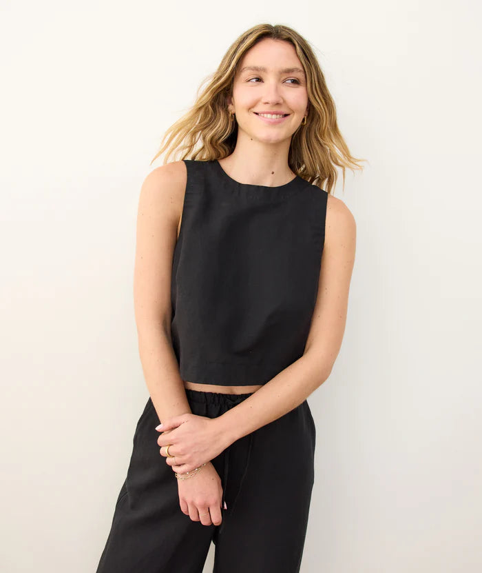Quinn Linen Tank - Black