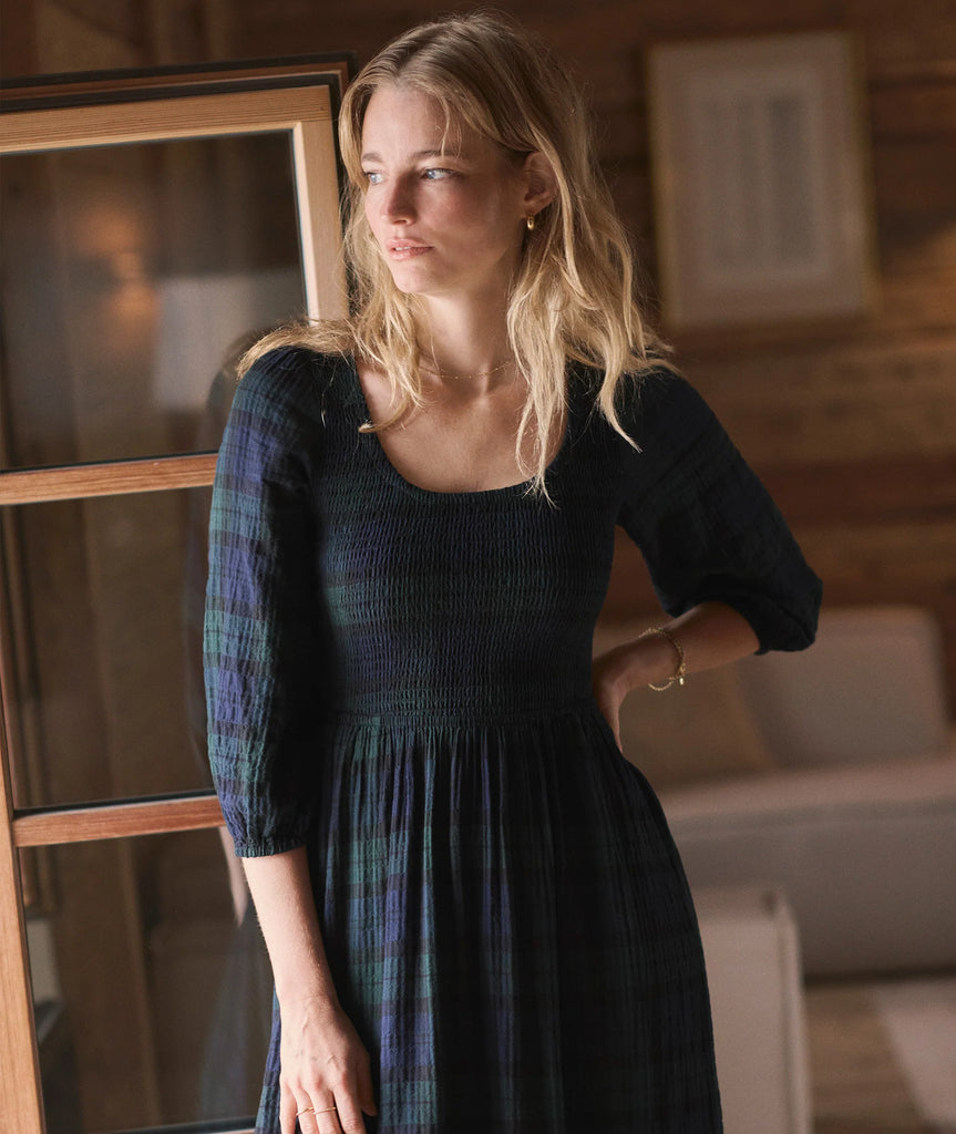 Mari Smocked Dress - Evergreen Plaid | Shine Boutique Newburyport Mari Smocked Dress - Evergreen Plaid | Shine Boutique Newburyport