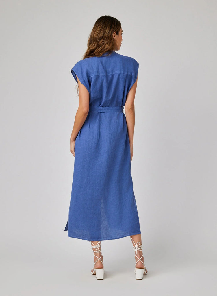 Cap Sleeve Button Front Midi Dress - Antique Indigo