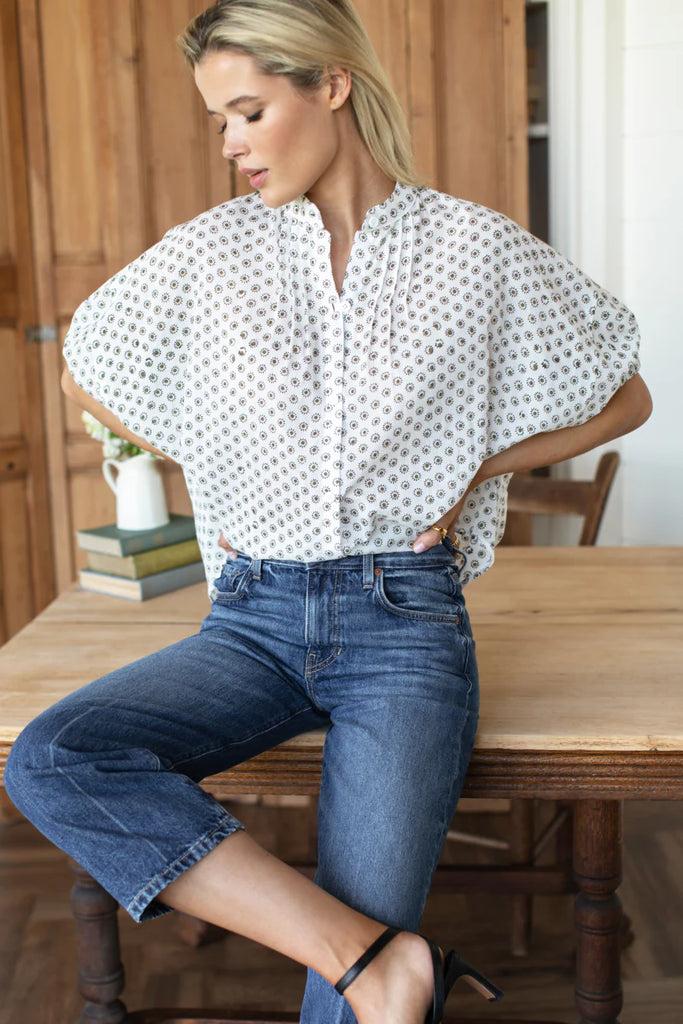 Mandarin Collar Top - Signet Olive