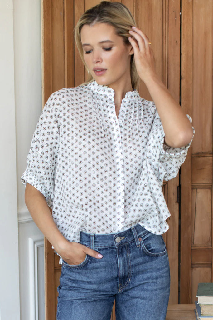 Mandarin Collar Top - Signet Olive