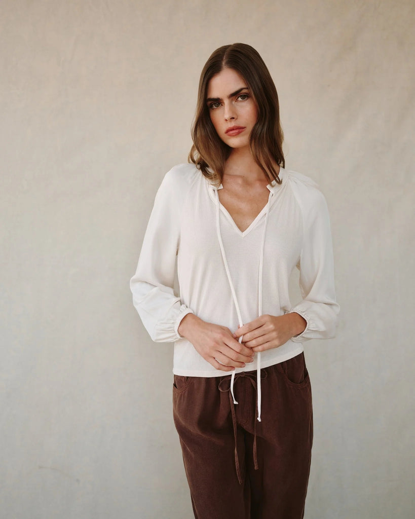 Long Sleeve Raglan Mixed Shirt - Ivory Stone