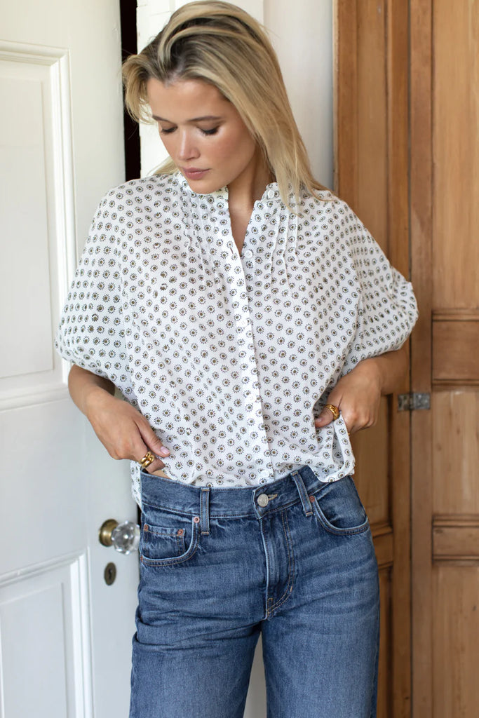 Mandarin Collar Top - Signet Olive