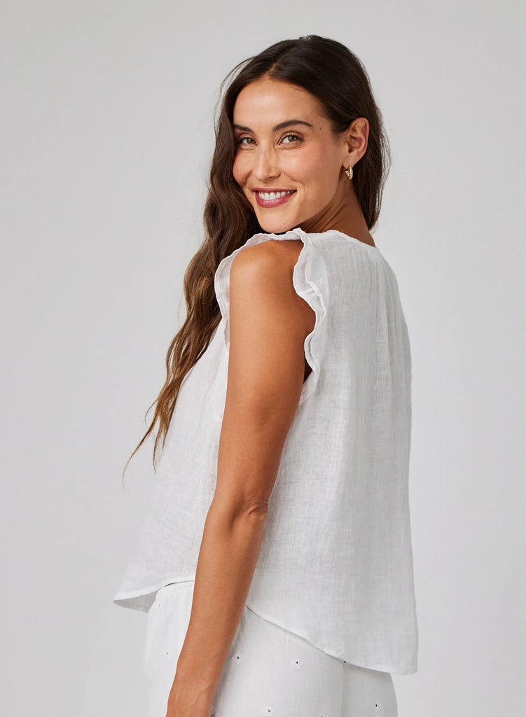 Ruffle Sleeve Tie Neck Top - White