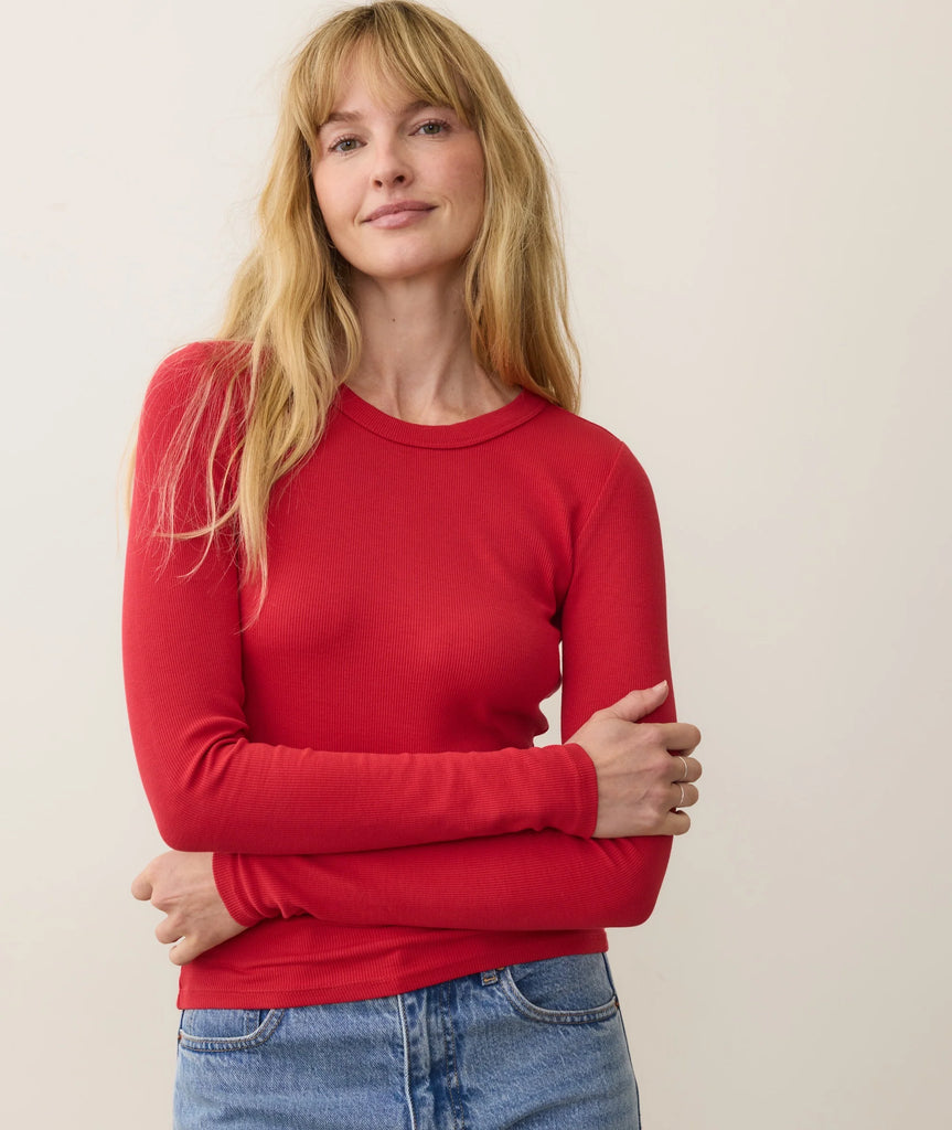 Lexi Rib Sun-In Longsleeve Crew Tee - Cherry Red