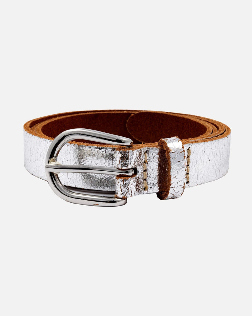 Eva | Metallic Leather Belt - Silver
