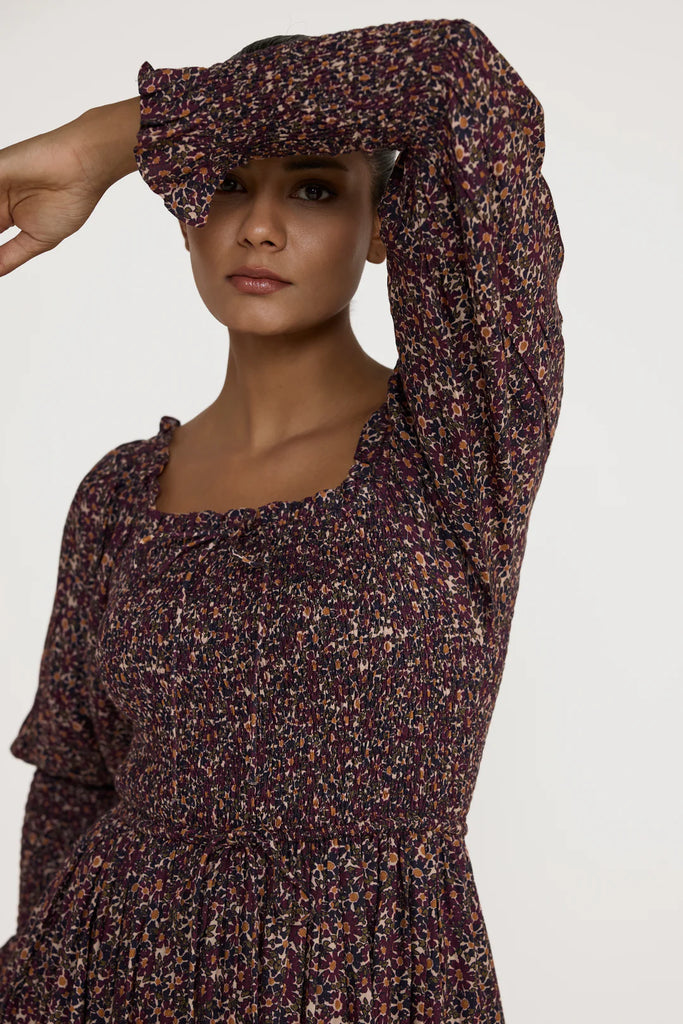 Shirred Bodice Dress Floral