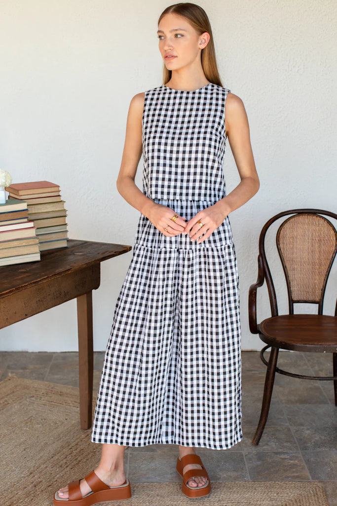 Single Tier Maxi Skirt - Black/ White Check
