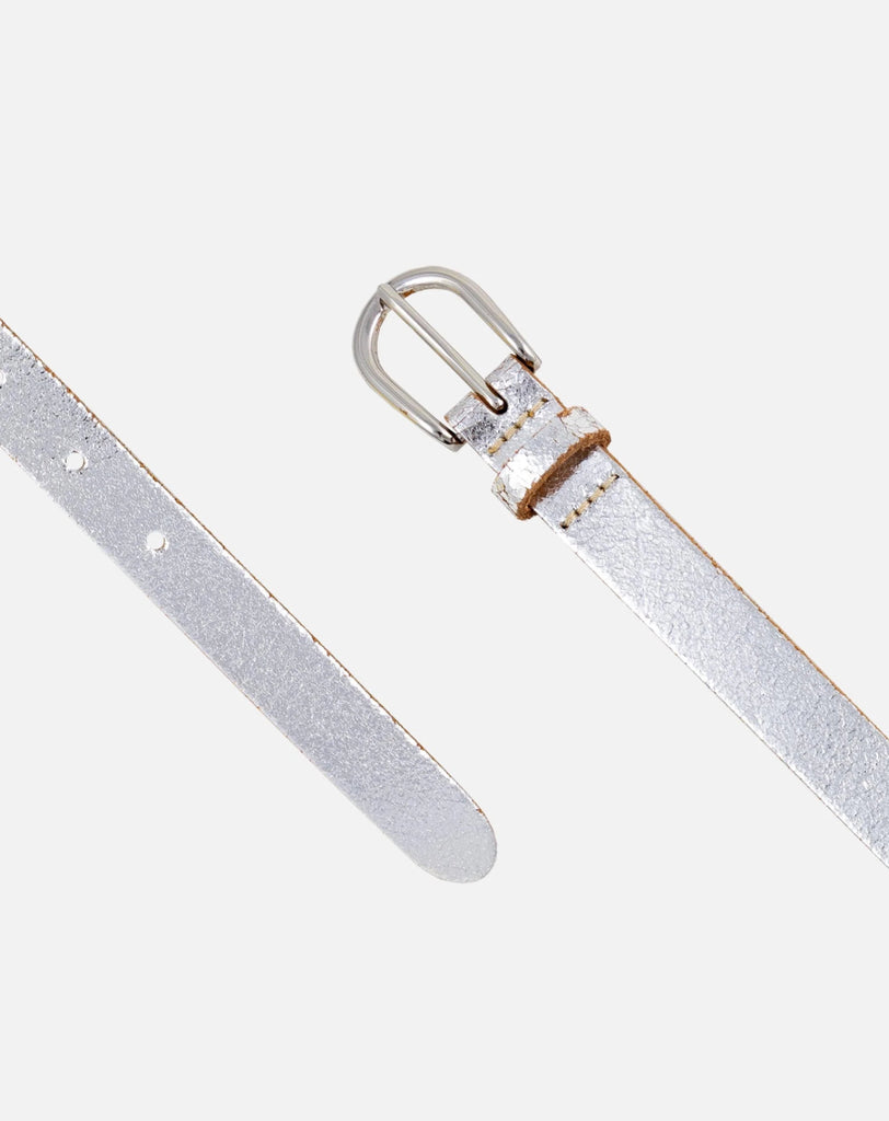 Eva | Metallic Leather Belt - Silver