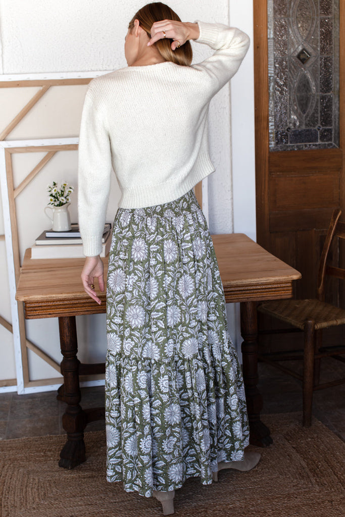 Shirred Skirt -- Arles Gothic Olive