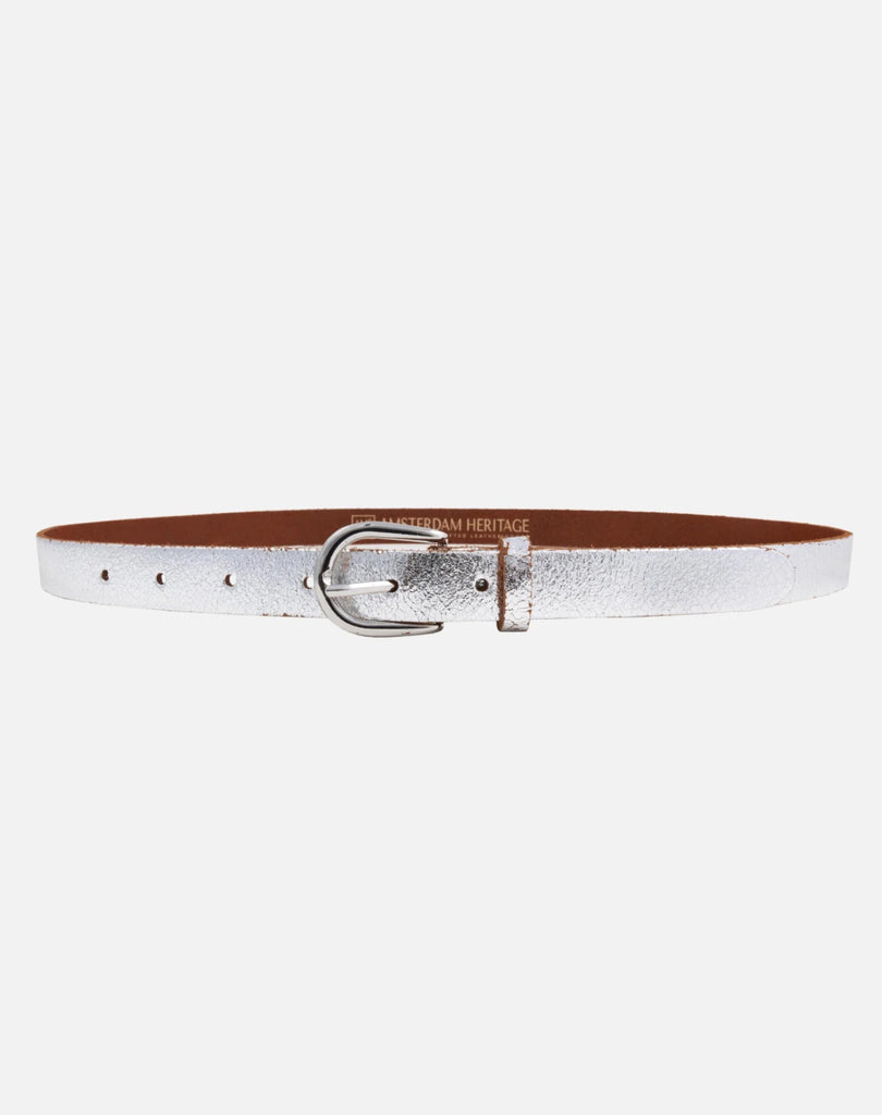 Eva | Metallic Leather Belt - Silver