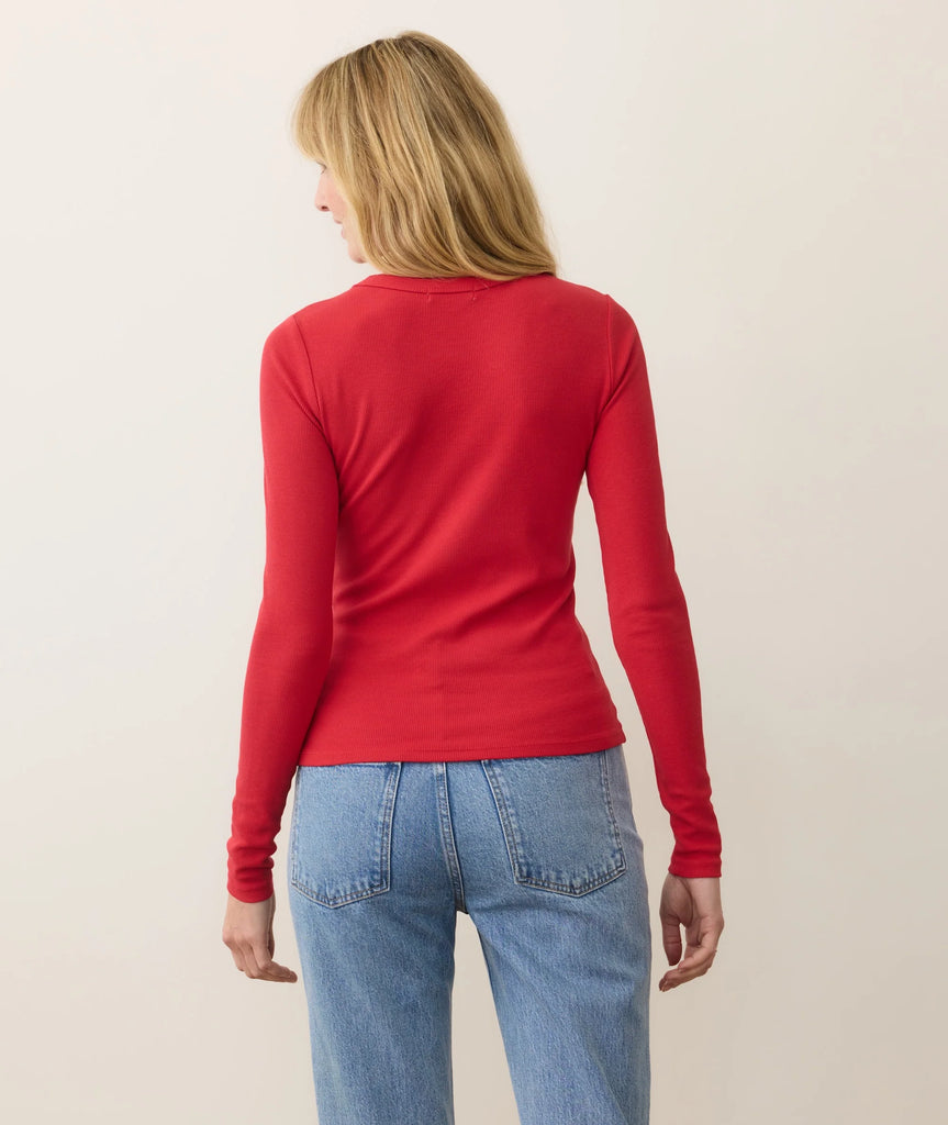Lexi Rib Sun-In Longsleeve Crew Tee - Cherry Red