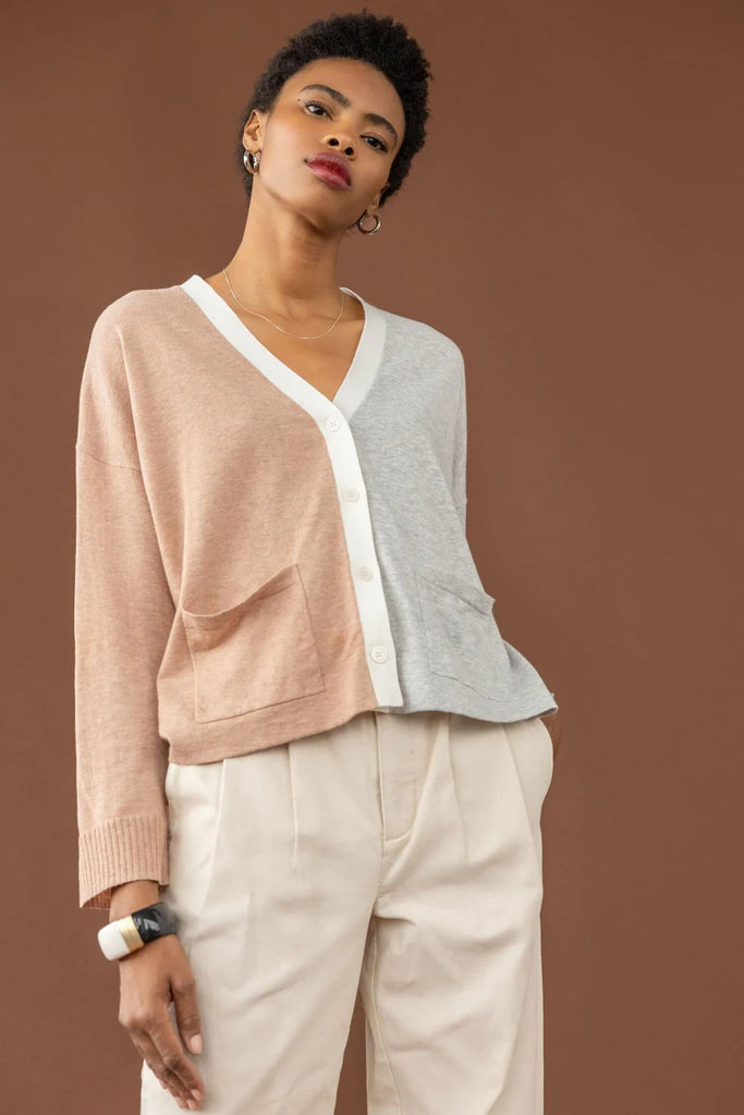 Pocket Cardigan Sweater - Heather Grey/Truffle