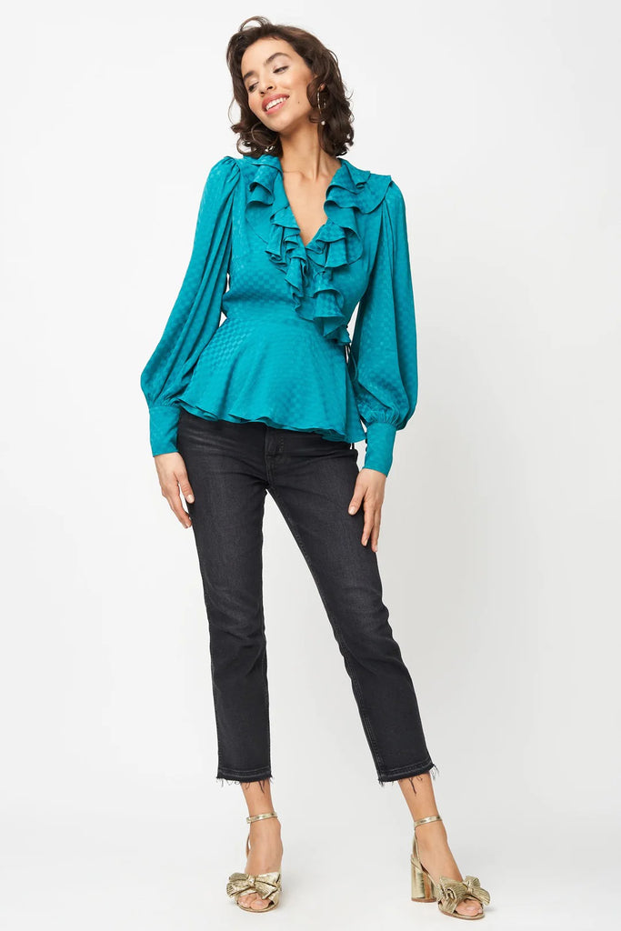 Erin Blouse - Teal Checkerboard