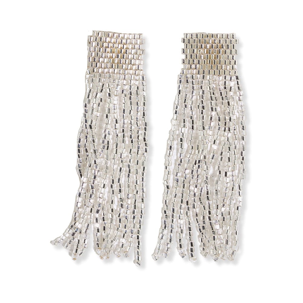 Marilyn Solid Beaded Fringe Earrings - Silver