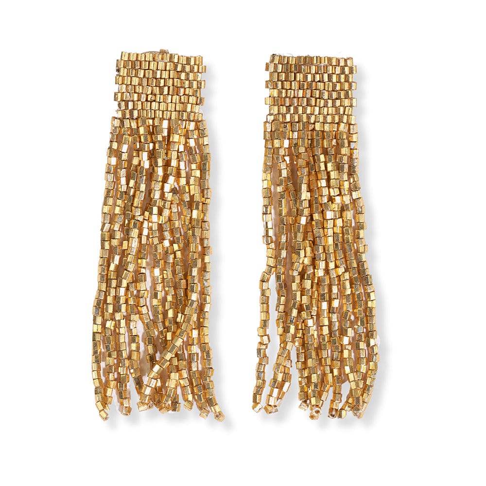 Marilyn Solid Beaded  Fringe Earrings - Gold