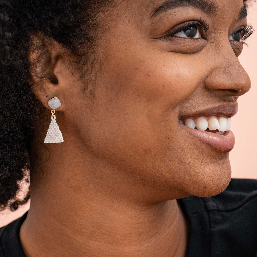 Celia Small Triangle Drop w/ Semi-Precious Stone Post