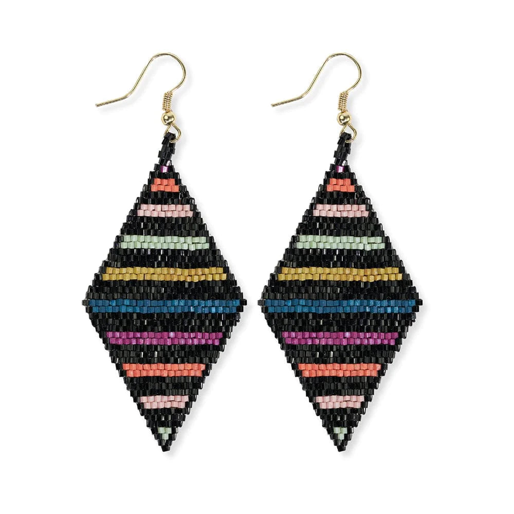 Frida Horizontal Lines Beaded Earrings - Rainbow/Black