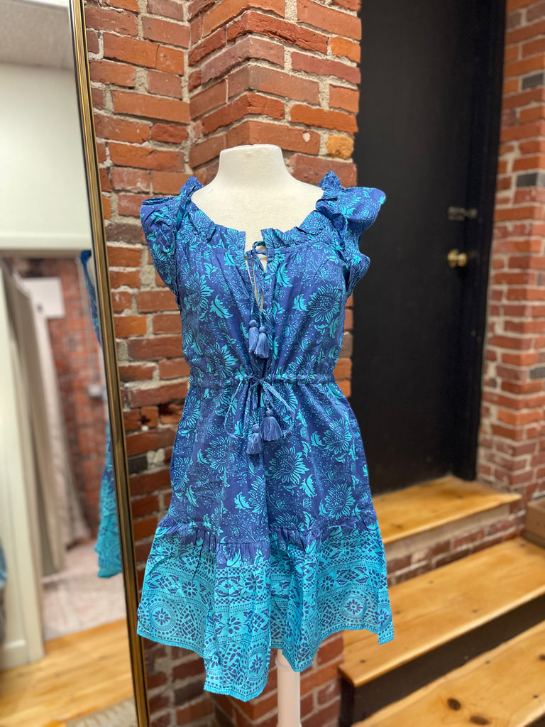 Berry Dress - Turquoise floral dot