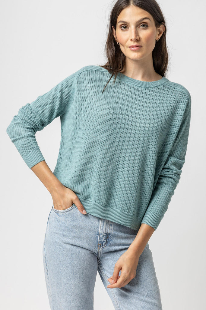 Saddle Sleeve Pullover Sweater - Sea Blue