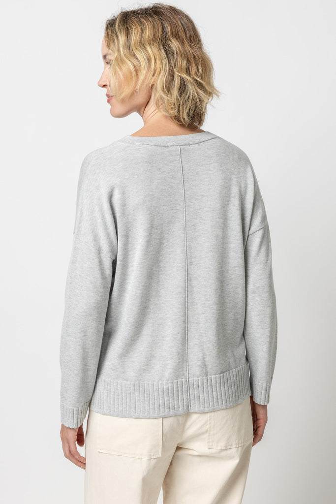Easy Back Seam V-Neck Sweater - Ash