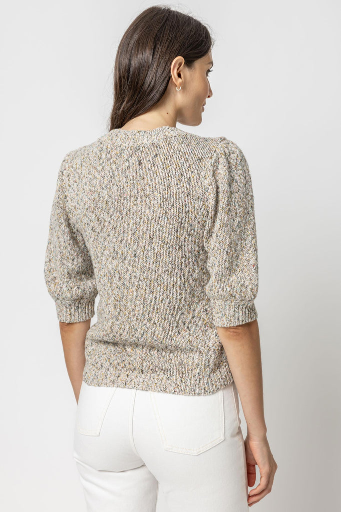 Elbow Sleeve V-Neck Sweater - Multi Fleck