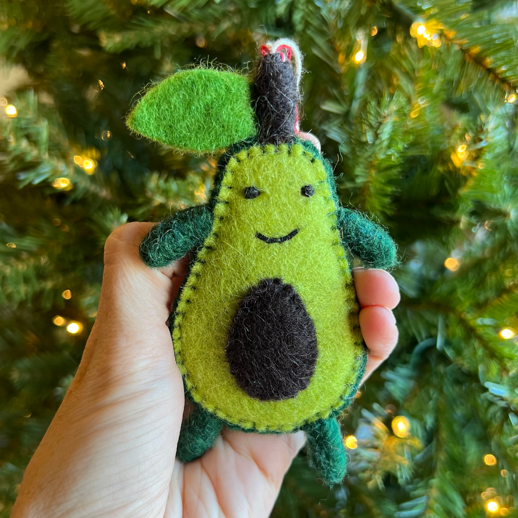 Smiling Avocado Felt Wool Christmas Ornament