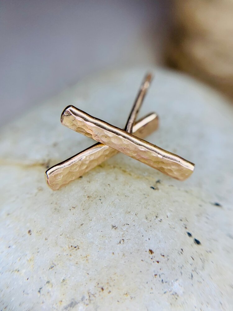 Hammered Gold Bar Studs