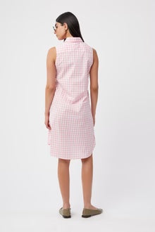 The Sleevless Shirt Dress - Pink/White Check