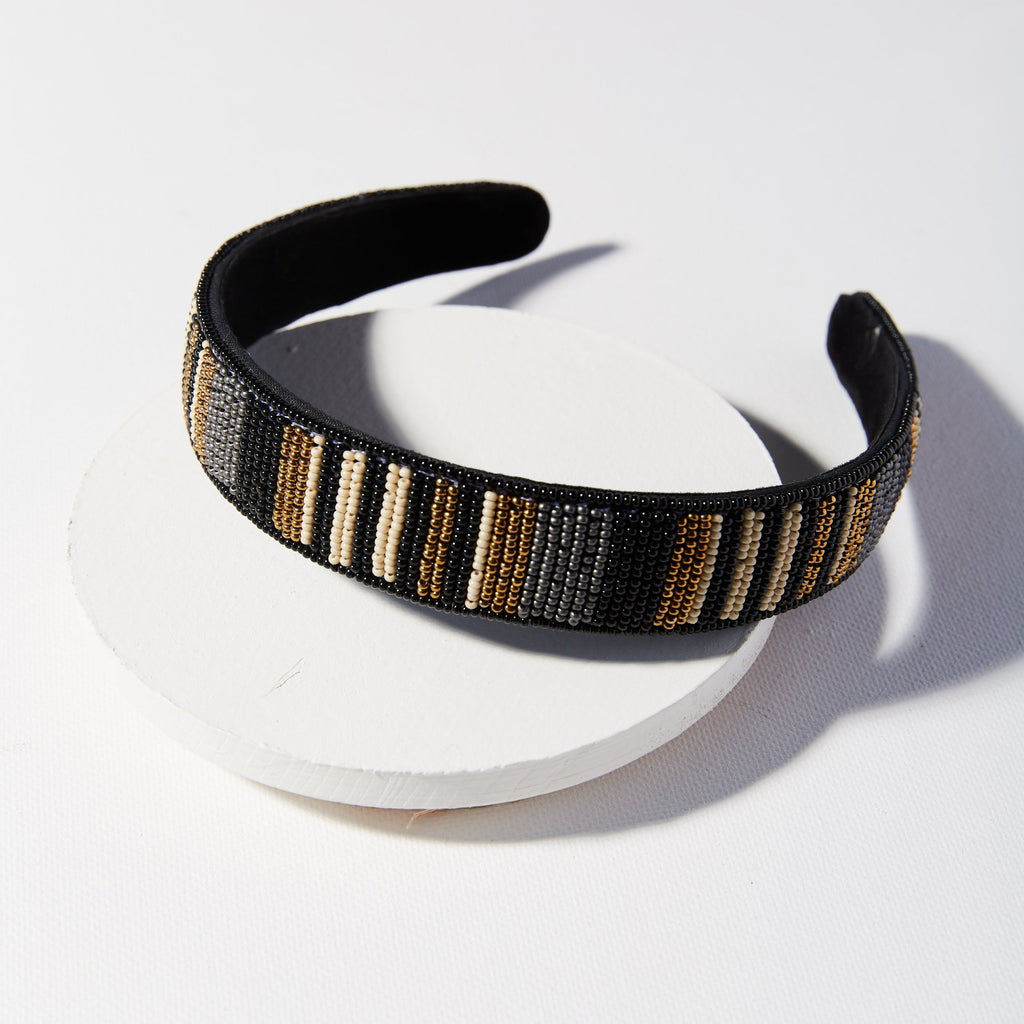 Black Ivory Gold Stripe Headband