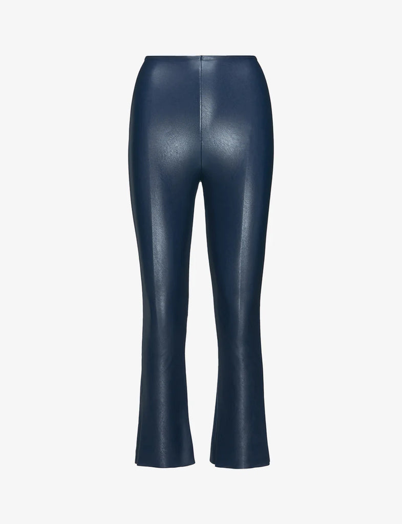 Faux Leather Crop Flare Leggings -- Navy