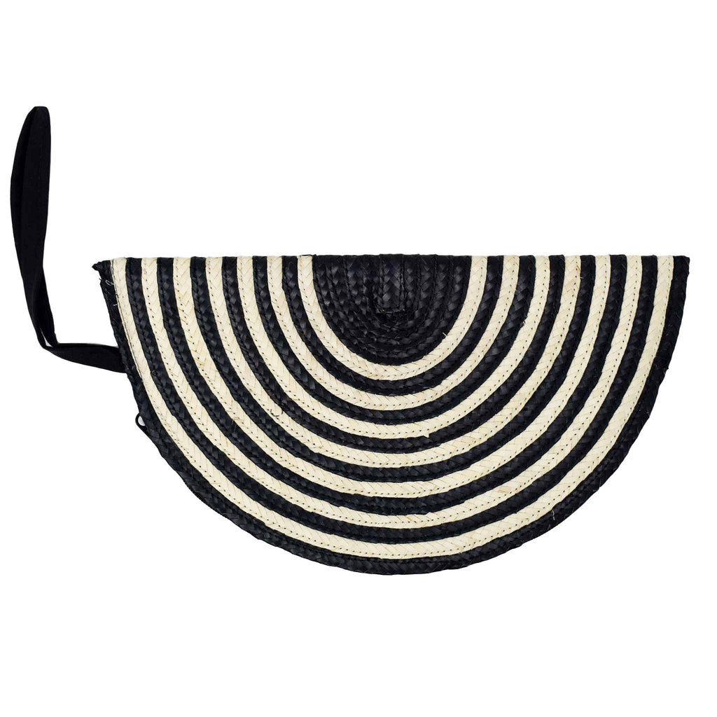 Halfmoon Straw Clutch - Black Stripe